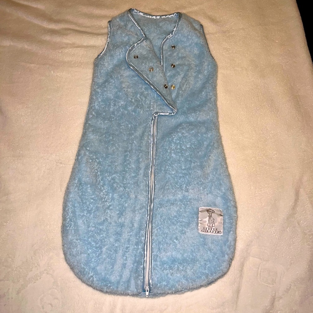 Fuzzy blue sleep sack